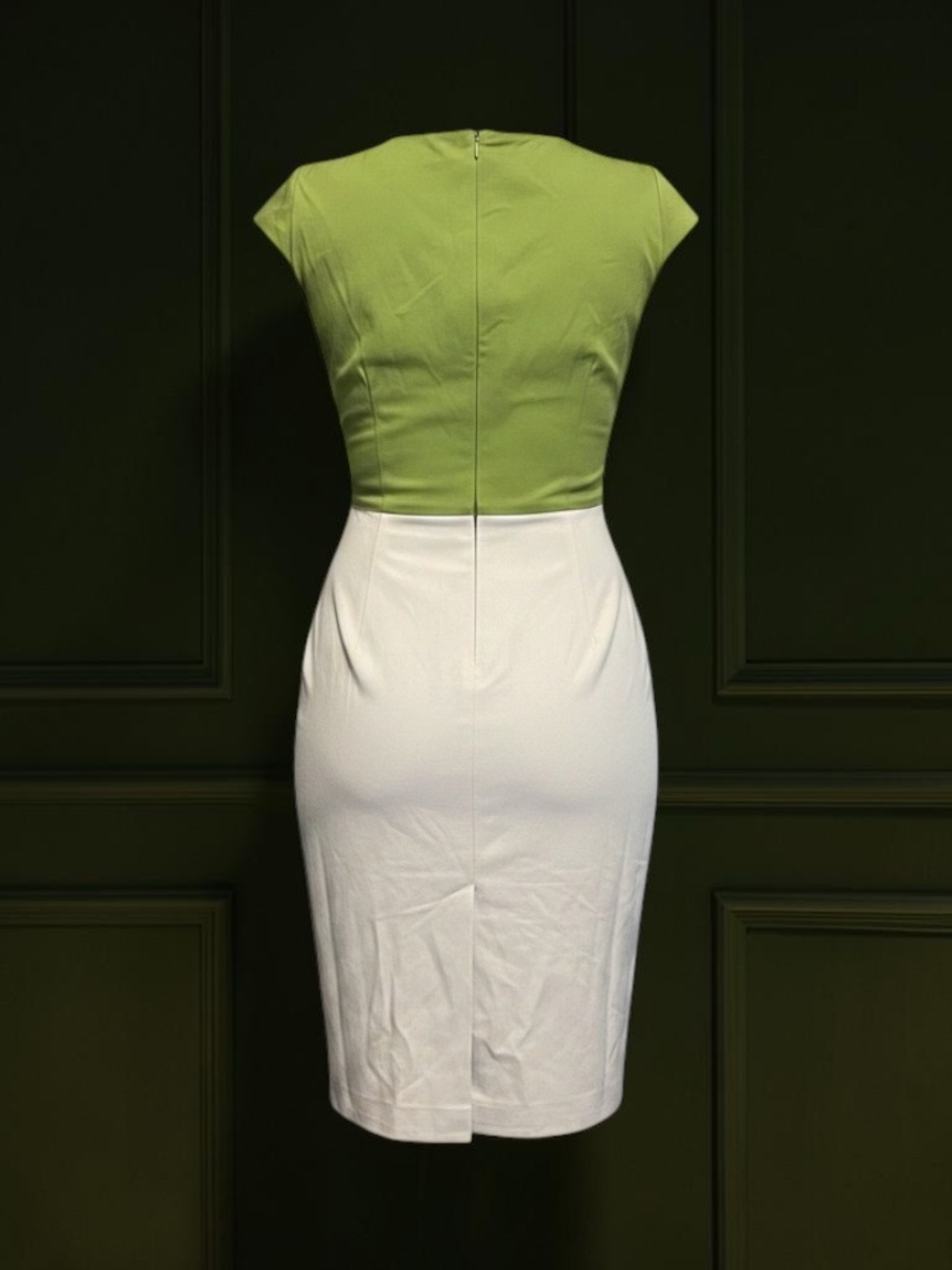 MaxMara White Midi Sheath Dress with Lime Yoke - Picture 2 of 6
